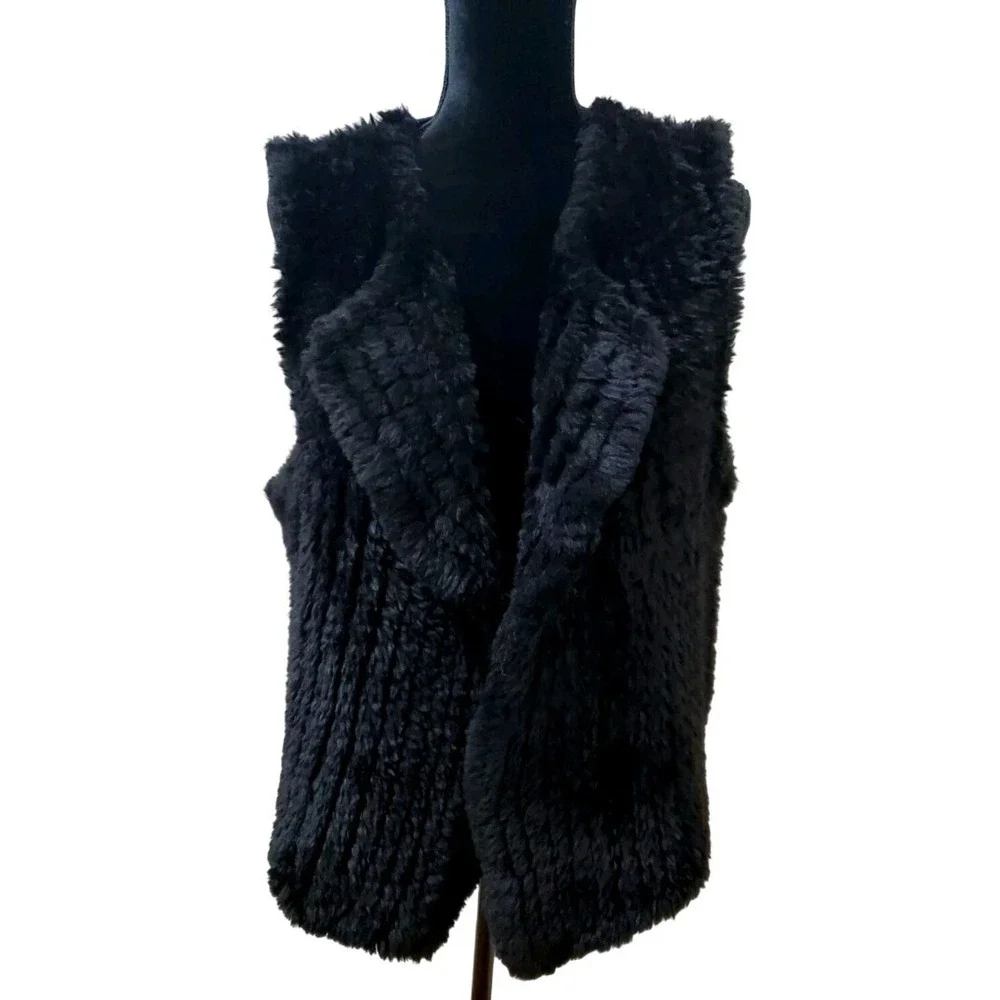 Nanette Lepore Black Faux Fur Vest Sleeveless Collarless Size L‎